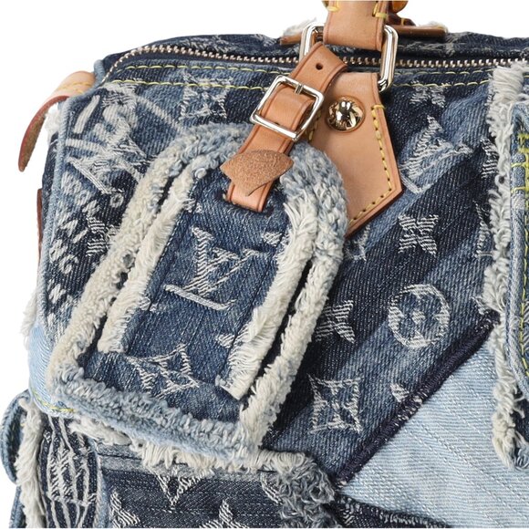 Louis Vuitton Speedy 30 Monogram Denim Patchwork Handbag M95380 Blue - Picture 4 of 11